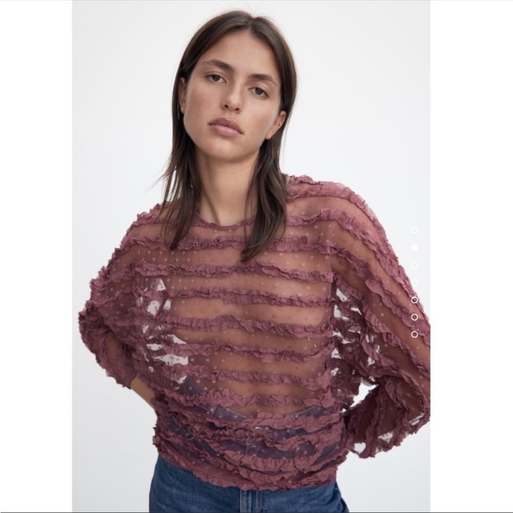 NEW NWT ZARA RUFFLED TULLE BLOUSE COLOR
MARSALA / DARK ROSE SIZE xs